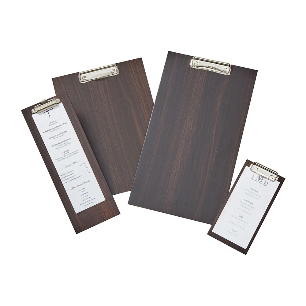 American Metalcraft CB8 & 4" x 8" Espresso Wood Menu Holder Clipboard - Image 2